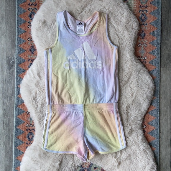 adidas romper shorts tank top iridescence ombre rainbow pink pastel girl M 10/12 - Picture 2 of 13